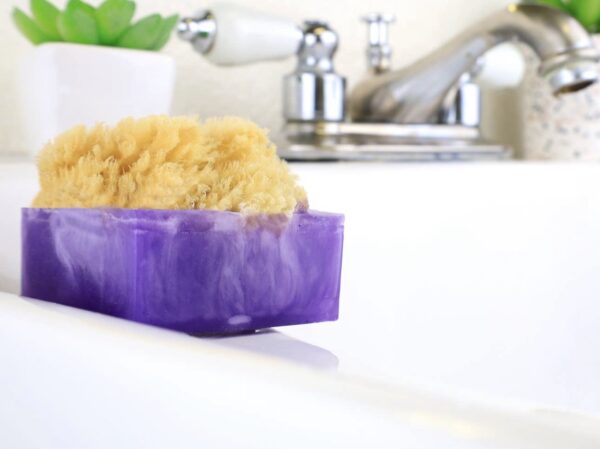 Purple bar soap with sponge